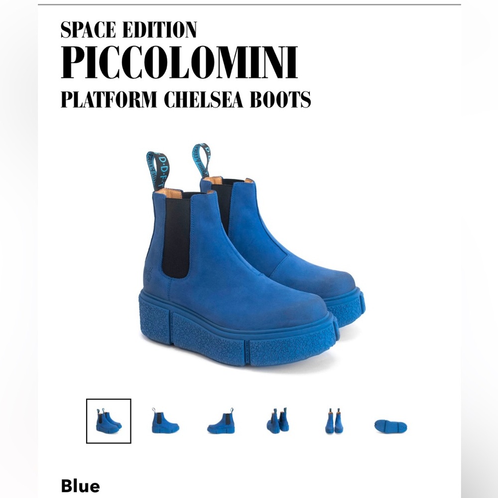 John Fluevog Piccolomini Blue Platform Chelsea Boots - Picture 2 of 12